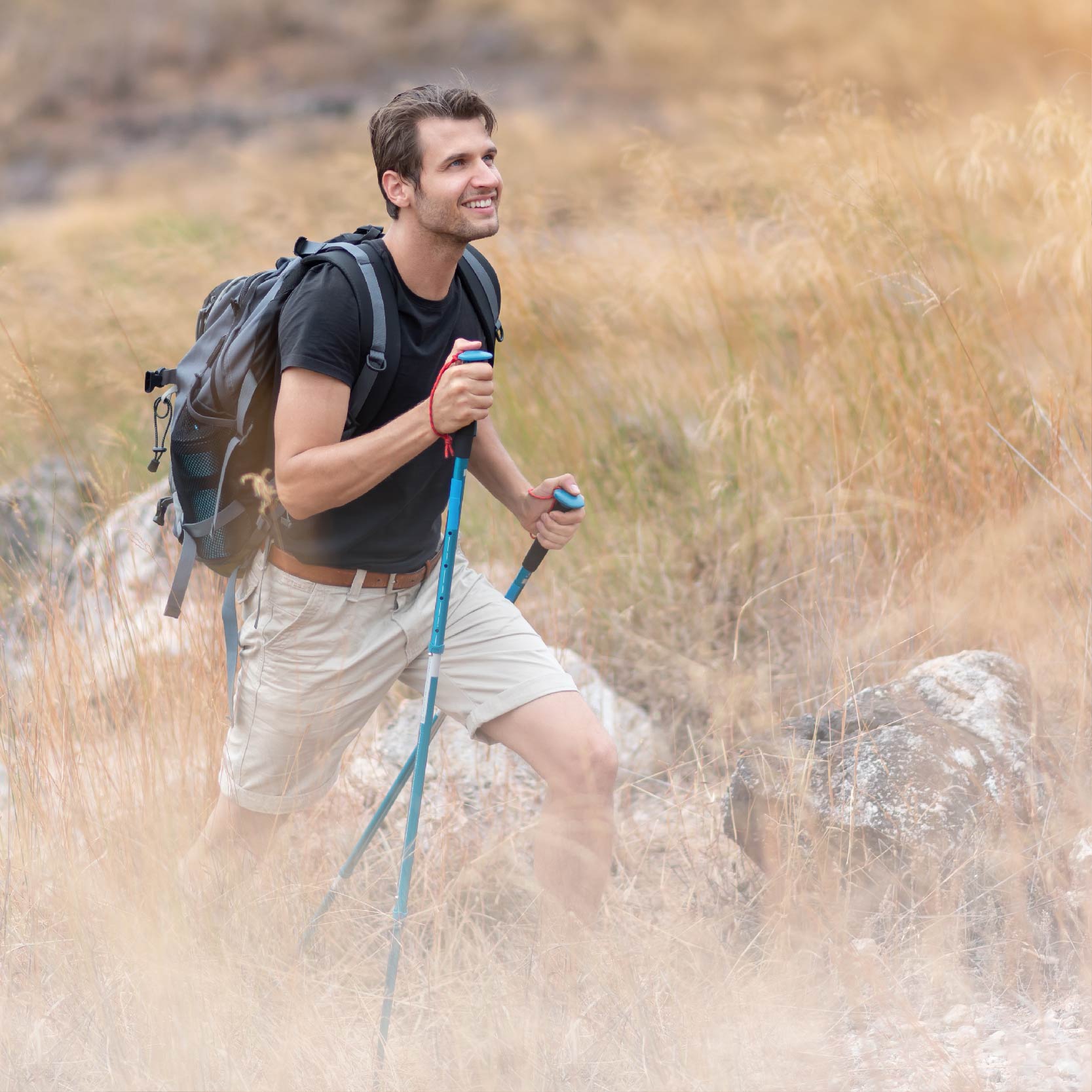 Man hiking with lightweight 3D printed hiking poles